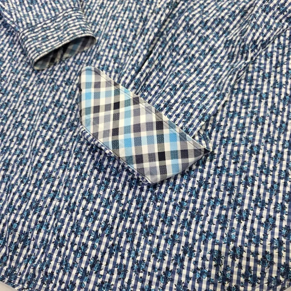 Neiman Marcus 100% Cotton Floral Gingham Check Long Sleeve Button Up Shirt. XL - Picture 5 of 10